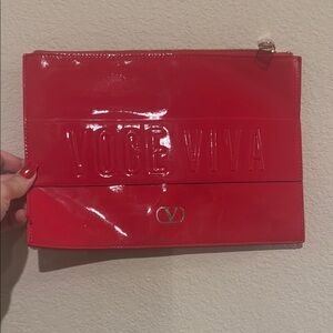 Red Glossy Clutch with Zipper Closure